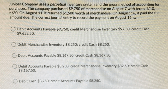 Juniper company uses a perpetual inventory system